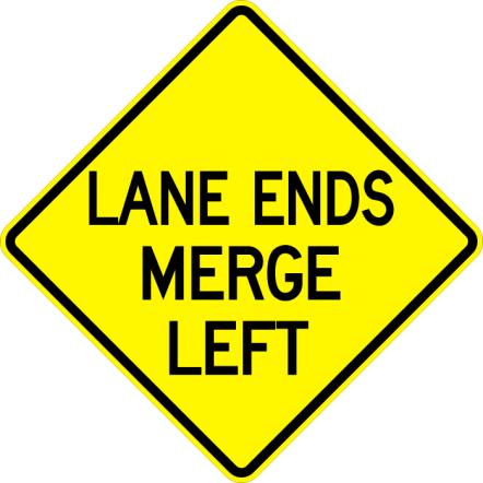 Lane Ends Merge Left Sign - W9-2L