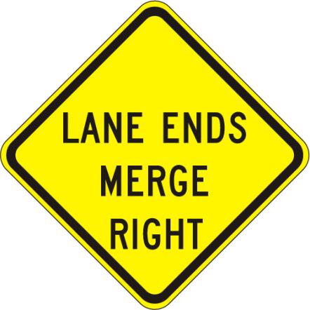 Lane Ends Merge Right Sign - W9-2R