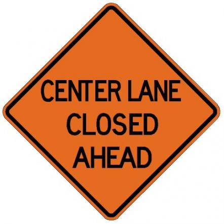 Center Lane Closed Ahead Roll-Up Construction Sign - W9-3-RU