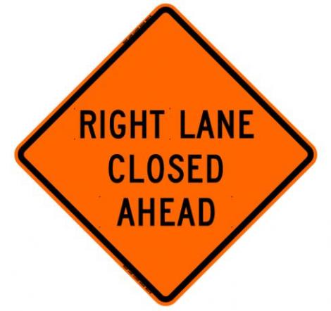 Right Lane Closed Ahead Roll-Up Construction Signs - W9-3R-RU