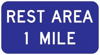 D5-1 Rest Area Sign on blue reflective aluminum background with white legend