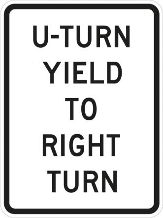 U-Turn Yield To Right Turn Sign R10-16 on reflective aluminum