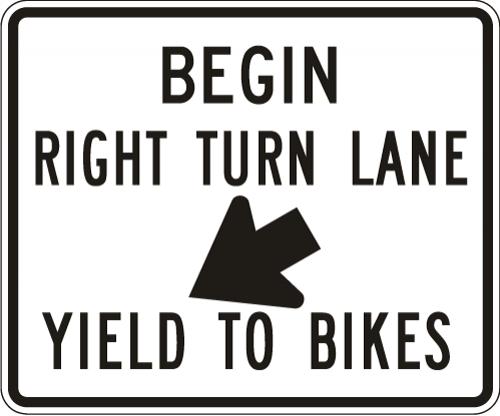 Right Turn Lane Yield to Bikes Sign R4-4 on reflective aluminum