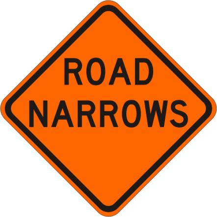 Road Narrows One Side Sign W5-1-O yellow diamond warning sign