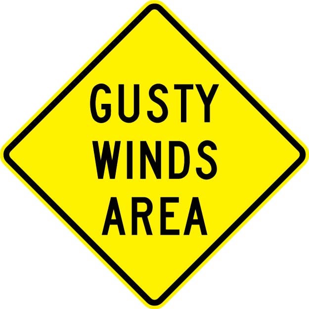 W8-21 Gusty Winds Area Sign on reflective aluminum
