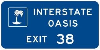 Interstate Oasis Exit Sign D5-12 guide sign brown background