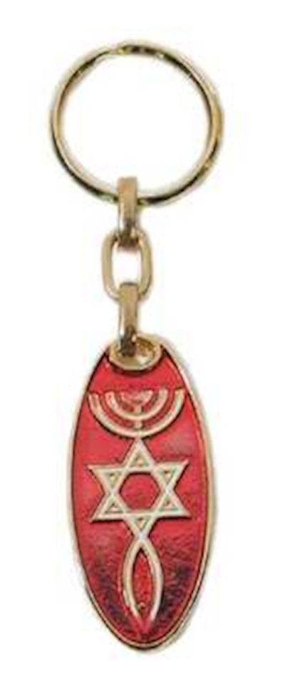 Key Chain-Messianic Seal Roots Symbol (Red)-Brass | SHOPtheWORD
