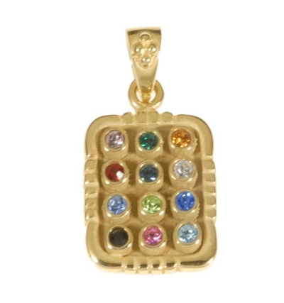 Necklace-12 Tribes Breastplate w/Semi-Precious Stones In Braided Frame (Gold Plated)-18" Chain | SHOPtheWORD