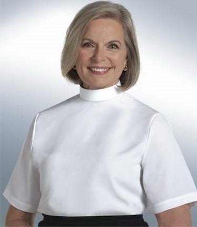 Clerical Shirt-Women-Short Sleeve Shell Blouse w/Neckband-Size 12-White | SHOPtheWORD