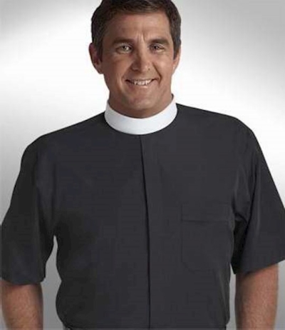 Clerical Shirt-Short Sleeve Banded Collar-16.5 In-Black | SHOPtheWORD