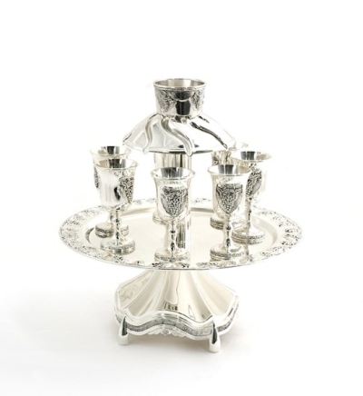 Wine Cup-Fountain & 8 Cups For Kiddush-Silver Plated | SHOPtheWORD