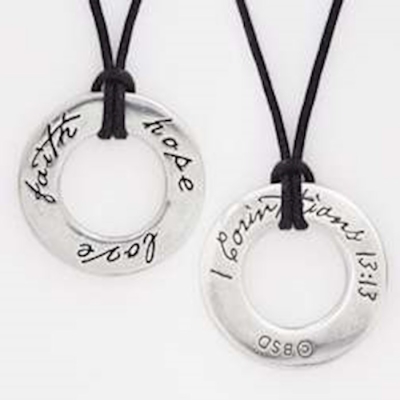 Necklace-Faith Hope Love/1 Cor 13:13 w/24" Adjustable Cord-Pewter | SHOPtheWORD