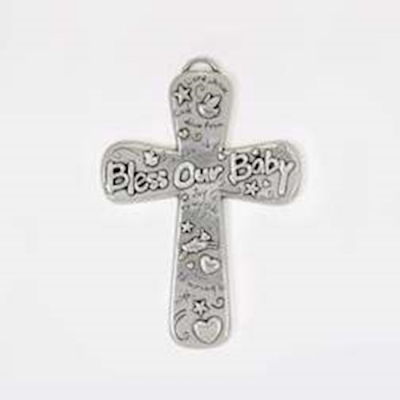 Wall Cross-Bless Our Baby-Pewter (4-13/16x3-1/2) | SHOPtheWORD