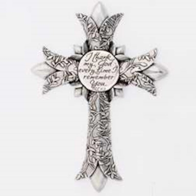 Wall Cross-Remembrance/Phil 1:3-Pewter (5-1/4x3/3/4) | SHOPtheWORD