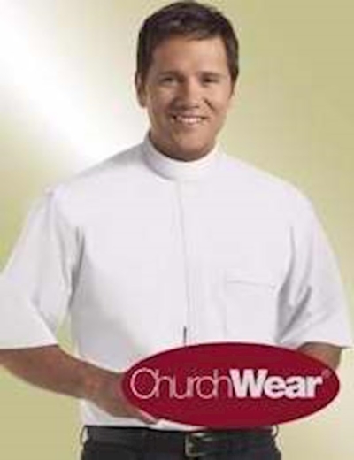 Clerical Shirt-Short Sleeve Banded Collar-18.5 In-White | SHOPtheWORD