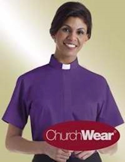 Clerical Shirt-Women-Short Sleeve Tab Collar-Size 12-Church Purple | SHOPtheWORD