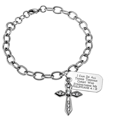 Bracelet-Chunky w/CZ Makaira Cross-All Things (Phil 4:13) (Adjustable) | SHOPtheWORD