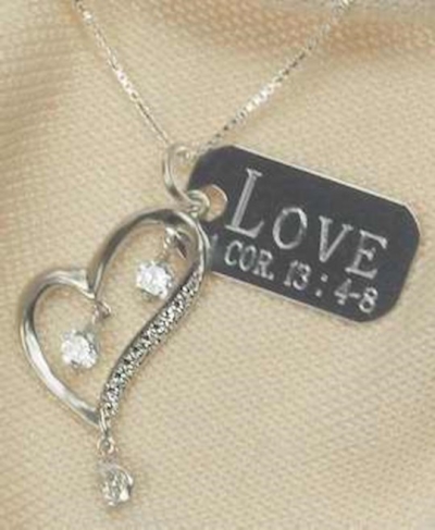Necklace-3 CZ Dangling Heart-Love (1Cor 13:4-8) (18") | SHOPtheWORD