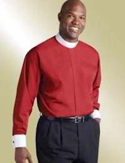 Clerical Shirt-Long Sleeve Banded Collar & French Cuff-19x36/37-Red | SHOPtheWORD