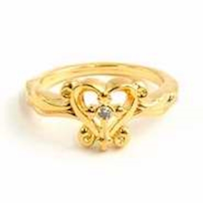 Ring-Open Heart w/Cross & CZ (Ladies) (Sz 5)-Gold Plated | SHOPtheWORD