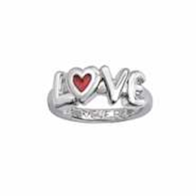 Ring-Love Never Fails w/Red Heart (Ladies) (Sz 5)-Rhodium Plated | SHOPtheWORD