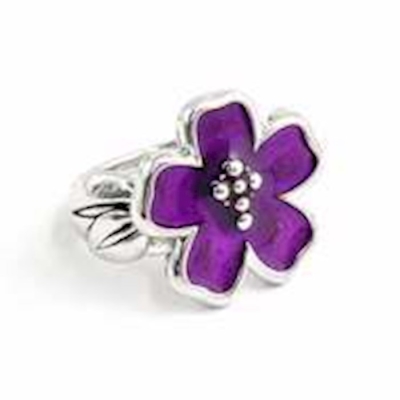 Ring-Cross On Flower In Purple Epoxy (Ladies) (Sz 7)-Rhodium Plated | SHOPtheWORD