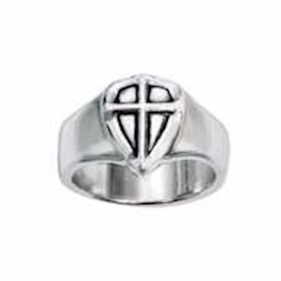 Ring-Cross w/Shield (Mens) (Sz 9)-Rhodium Plated | SHOPtheWORD