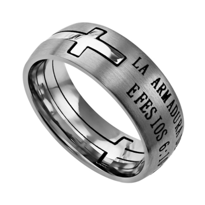 Span-Ring-Double Cross-Armor Of God-Silver (Mens)-Sz 8 | SHOPtheWORD