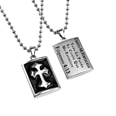 Span-Necklace-Deluxe Shield Cross Black Graphite-Through Christ (Mens)-20" | SHOPtheWORD