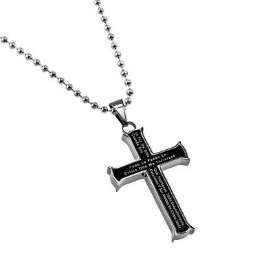 Span-Necklace-Black Iron Cross-Christ My Strength (Mens)-20" Chain | SHOPtheWORD