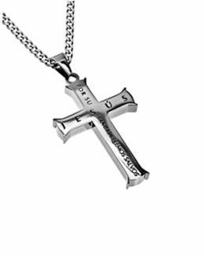 Span-Necklace-Silver Iron Cross-By His Blood (Mens)-20" Chain | SHOPtheWORD