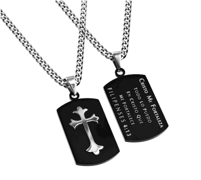 Span-Necklace-Shield Cross-His Strength-Black (Mens)-20" Chain | SHOPtheWORD