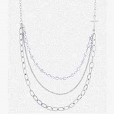 Necklace-3 Strand Cross w/Austrian Crystals w/20" Chain-Pewter | SHOPtheWORD