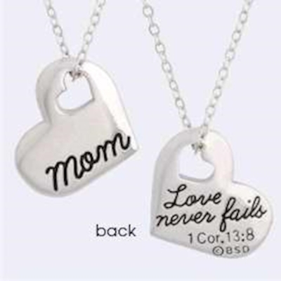 Necklace-Mom/Love Never Fails w/18" Chain-Rhodium Plated | SHOPtheWORD