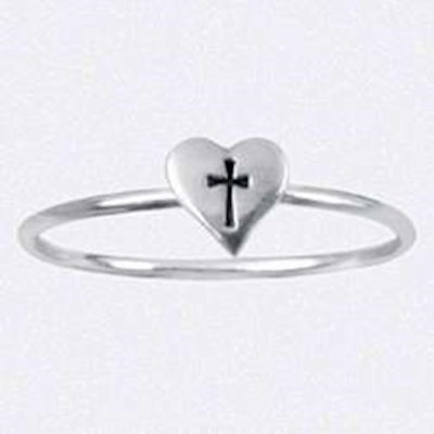 Ring-Heart w/Cross (Ladies)-Stackable (Sterling Silver) (Size 7) | SHOPtheWORD