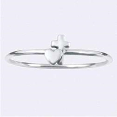Ring-Small Cross & Heart (Ladies)-Stackable (Sterling Silver) (Size 7) | SHOPtheWORD