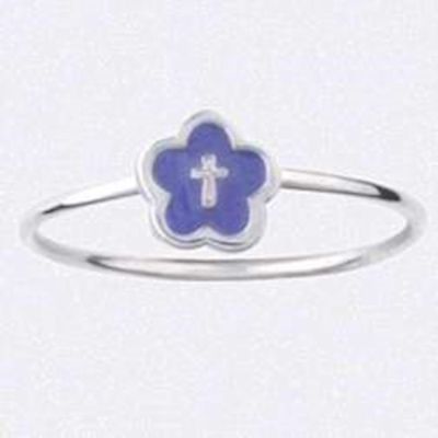 Ring-Purple Flower w/Cross (Ladies)-Stackable (Sterling Silver) (Size 5) | SHOPtheWORD