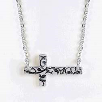 Necklace-Cross Sideways Vine w/20" Chain-Rhodium Plated | SHOPtheWORD