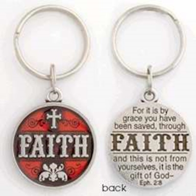 Key Chain-Faith/Cross (Ephesians 2:8)-Pewter | SHOPtheWORD