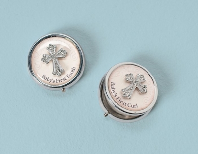 Keepsake Set-Round Box w/Cross-Baby's First Tooth & First Curl (Set Of 2) | SHOPtheWORD