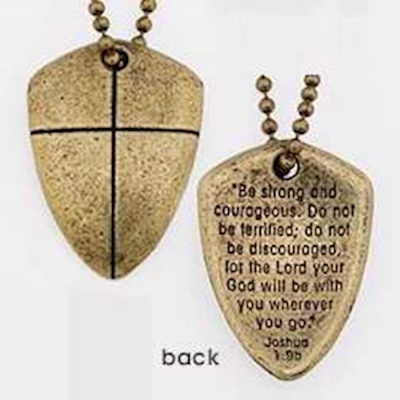 Necklace-Shield Of Faith (Cross) w/24" Ball Chain-Brass Plated | SHOPtheWORD
