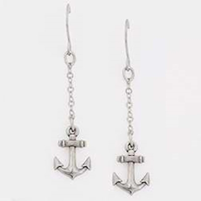Earring-Anchor Cross On Surgical Steel Wires-Pewter | SHOPtheWORD