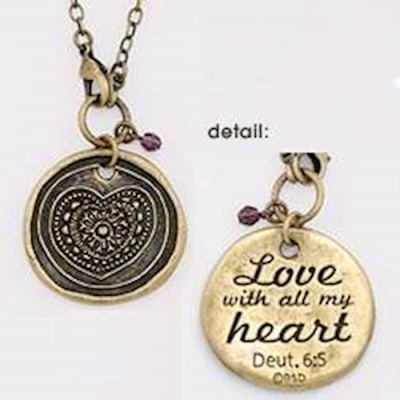 Necklace-Heart Wax Seal/Deuteronomy 6:5 w/24" Chain-Pewter | SHOPtheWORD