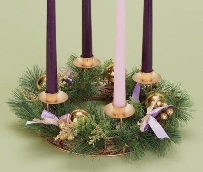 Advent Wreath w/Purple Ribbon & Gold Pinecones (11") (OS FOR 2020) | SHOPtheWORD