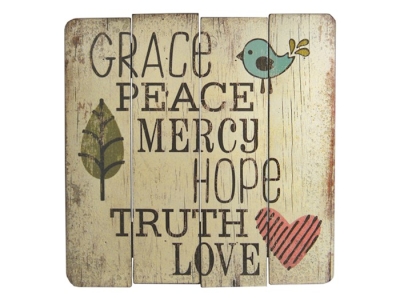 Wall Sign-Grace Peace Mercy-Wood Slat (12 x 12) | SHOPtheWORD
