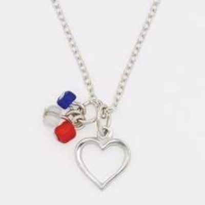 Necklace-Heart: Red, White & Blue Beads w/18" Cable Chain-Pewter | SHOPtheWORD