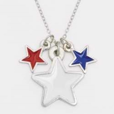 Necklace-Red, White & Blue Stars w/18" Cable Chain-Pewter | SHOPtheWORD