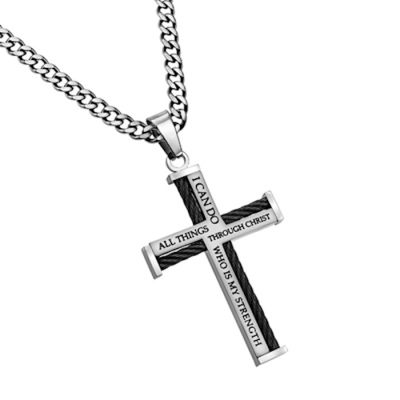 Necklace-Mens Cable Cross-Christ My Strength w/24" Chain | SHOPtheWORD