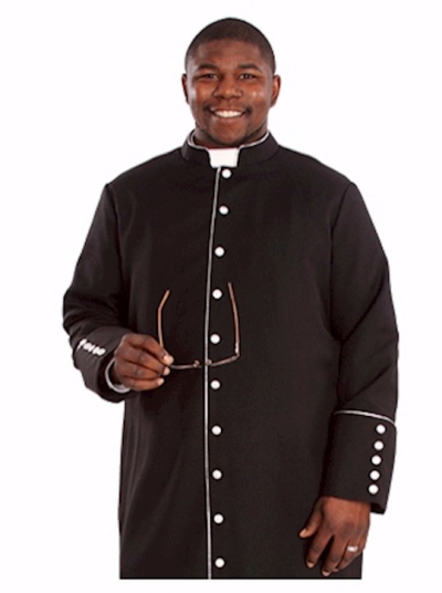 Clergy Cassock-H226/HM537-Black w/White Buttons | SHOPtheWORD