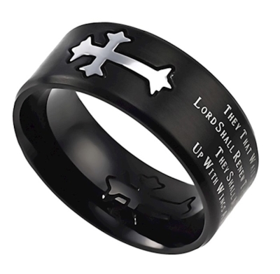 Ring-Black Iron Cross-His Strength (Mens)-Sz 10 | SHOPtheWORD